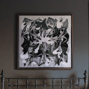 Bats I - hand embellished with metallic pigment 100x100cm