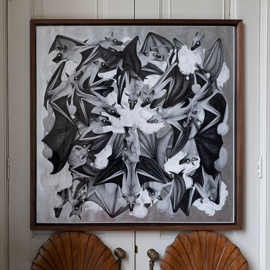 Bats fine art print with metallic gold pigment background