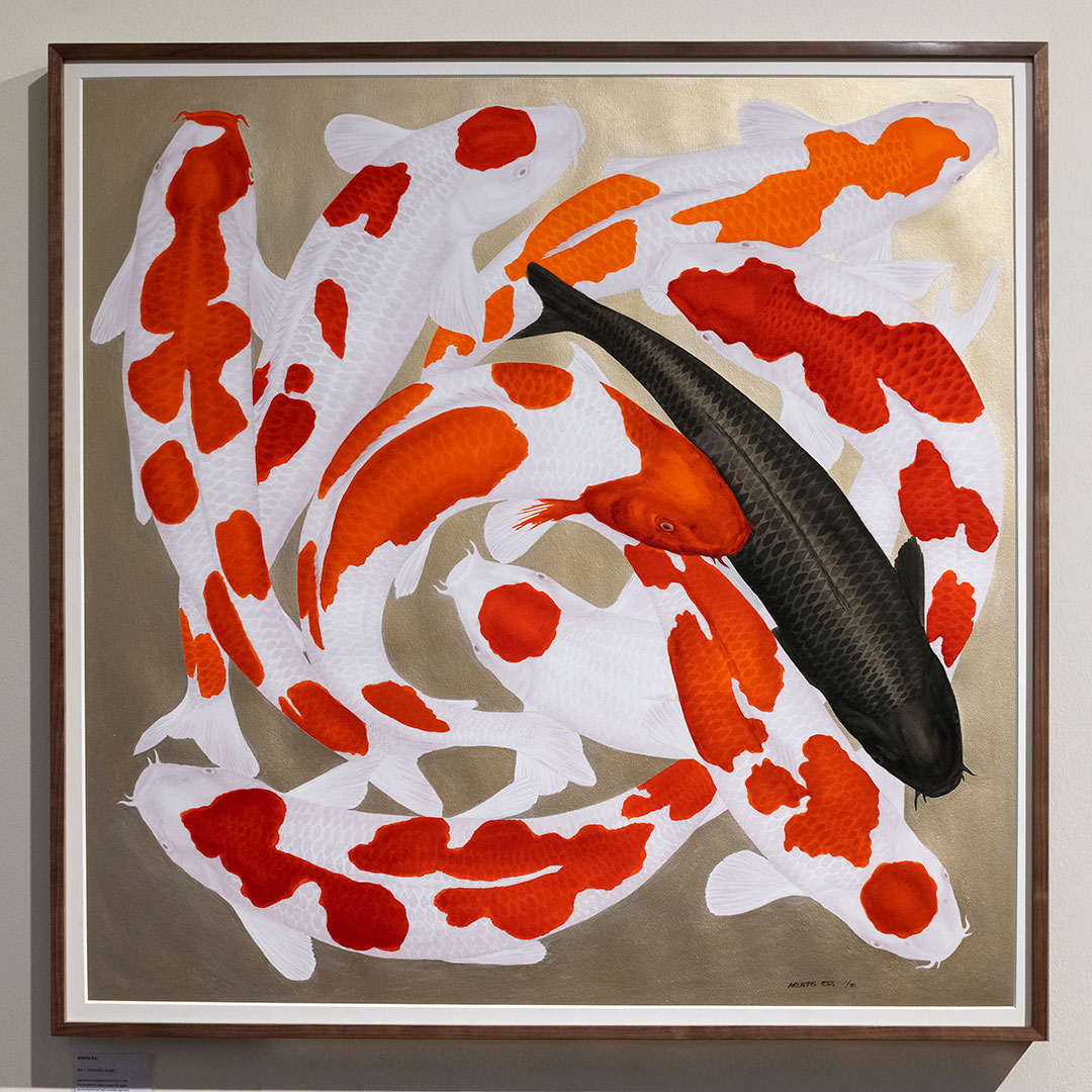 Koi 2 fine art print with metallic light gold pigment background