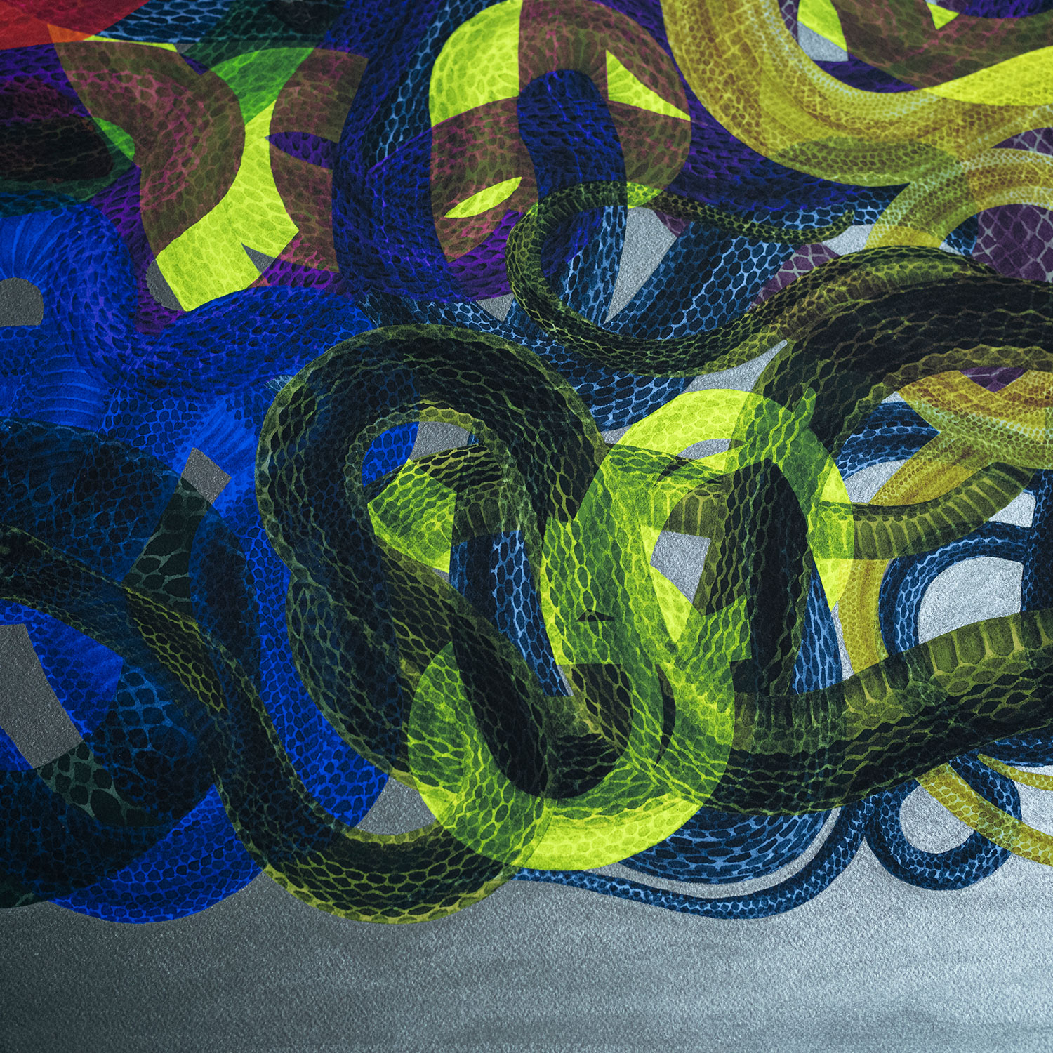 Snakes I - hand embellished with metallic pigments 100x100cm - Image 10