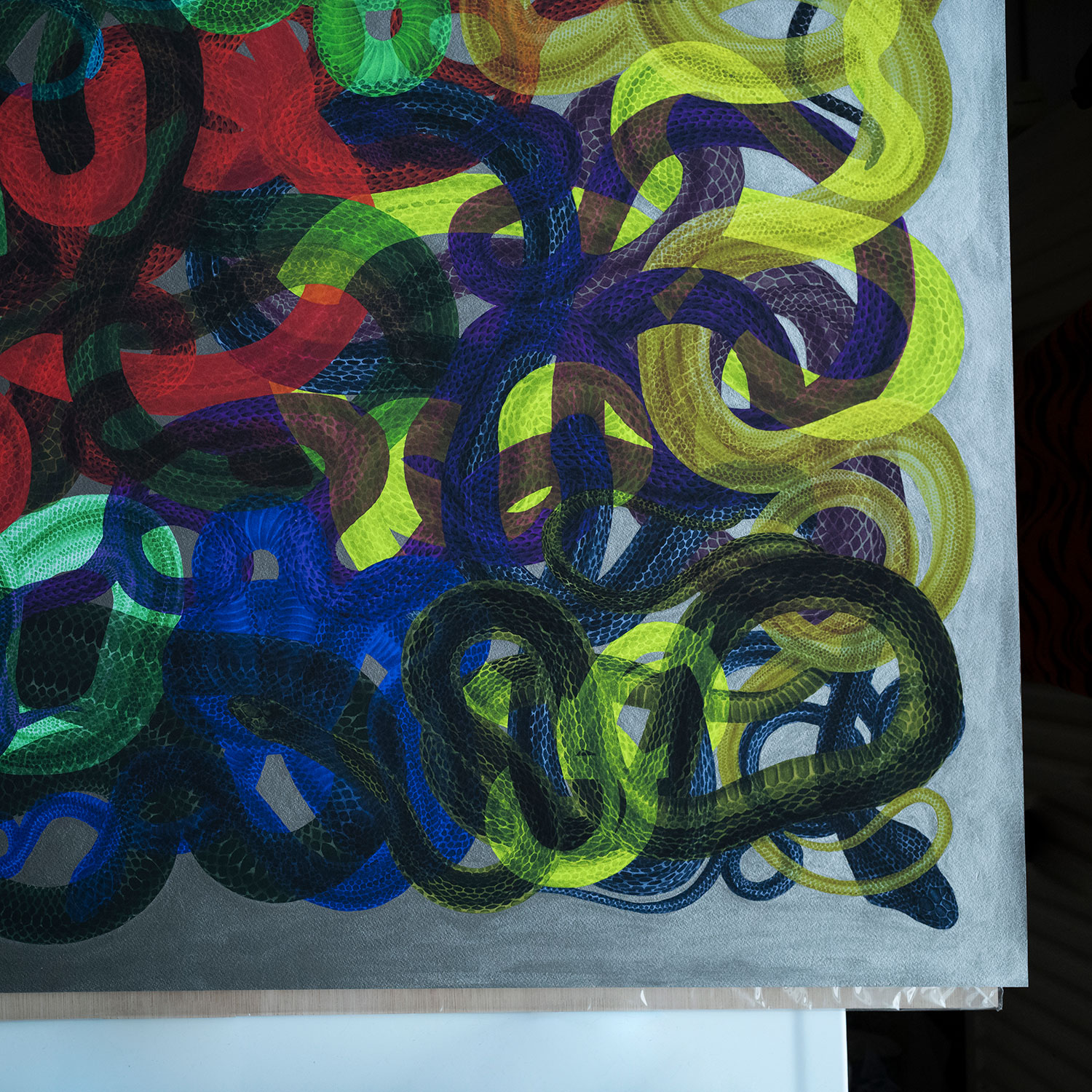 Snakes I - hand embellished with metallic pigments 100x100cm - Image 5