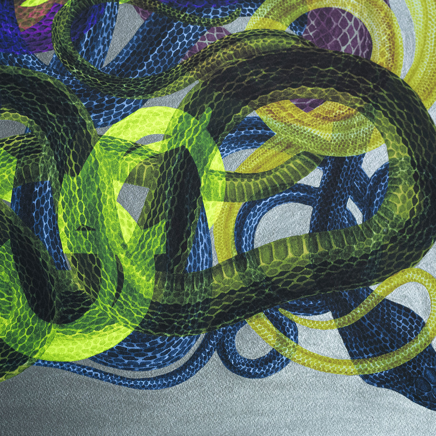 Snakes I - hand embellished with metallic pigments 100x100cm - Image 7
