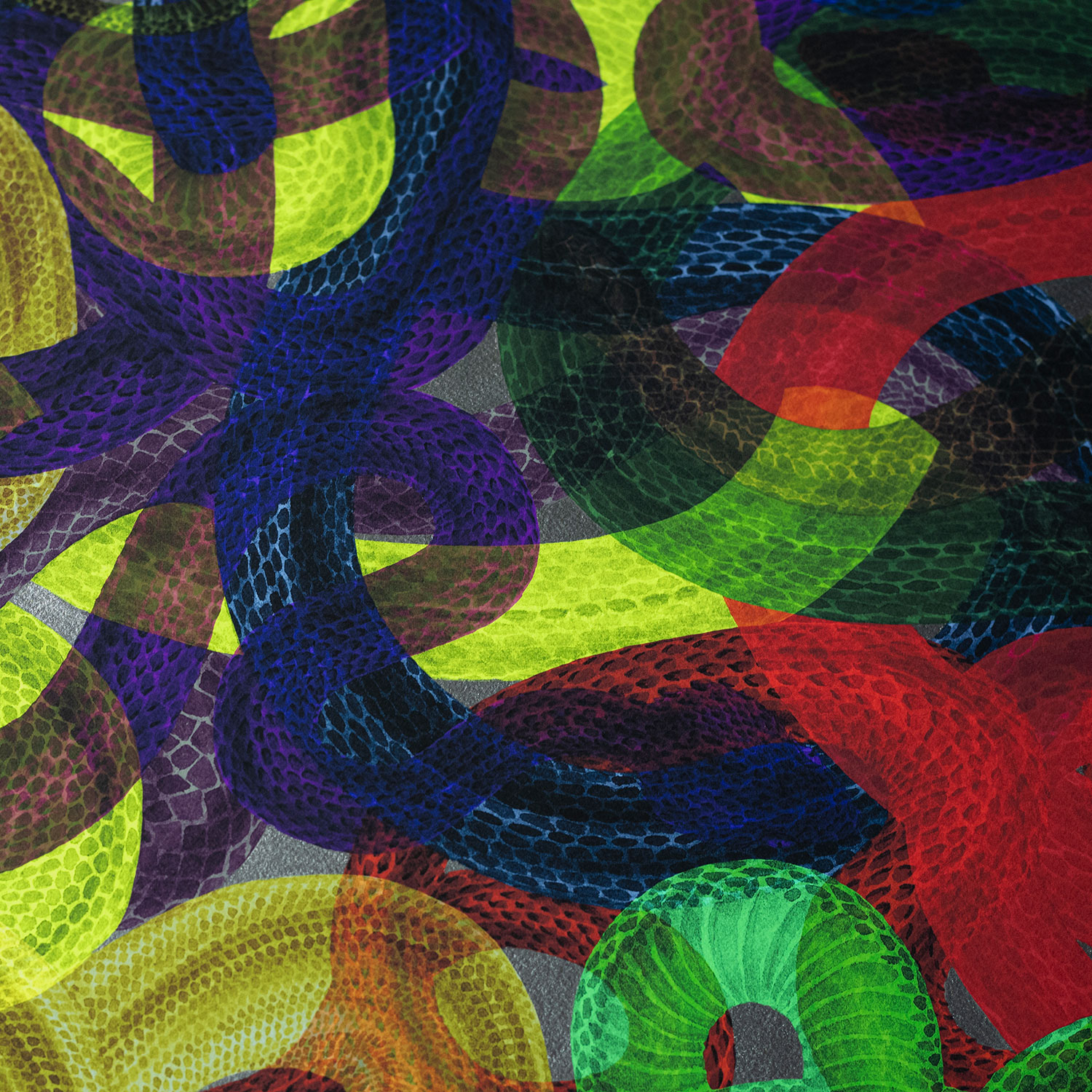 Snakes I - hand embellished with metallic pigments 100x100cm - Image 4