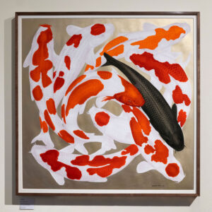 Koi I - hand embellished with metallic pigments 100x100cm
