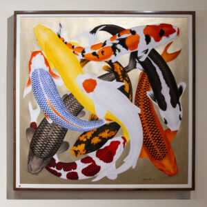 Koi II - hand embellished with metallic pigments 100x100cm